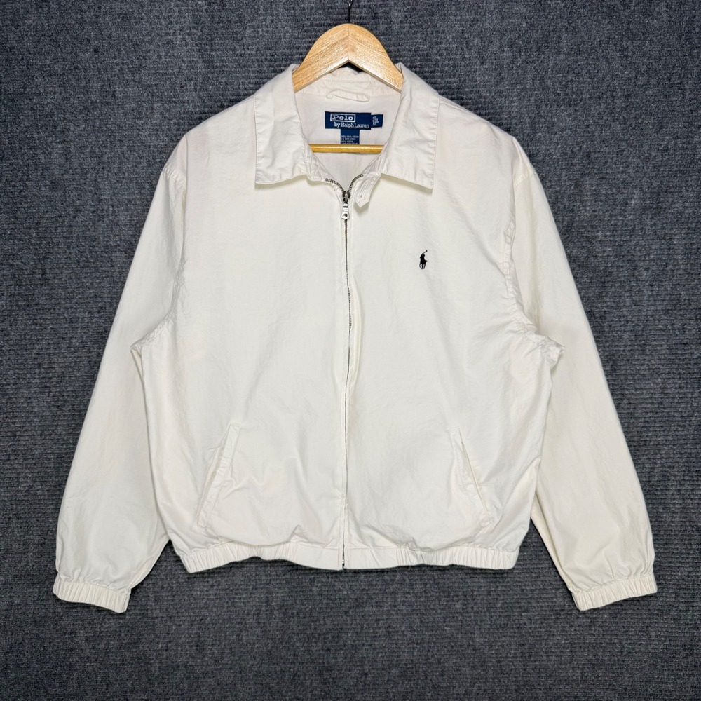 Polo Ralph Lauren Mens Harrington Jacket Large White Cotton Full Zip Pony